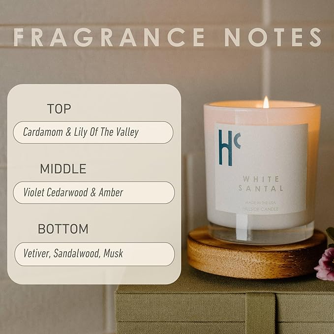 White Santal Single Wick Soy Candles, Luxury Scented Candles for Home - Up to 60 Hour Burn Time, Cruelty-Free Soy Wax Blend - Lily of The Valley Fragrance, Notes of Wood & Musk (9 oz) - Bloomnest