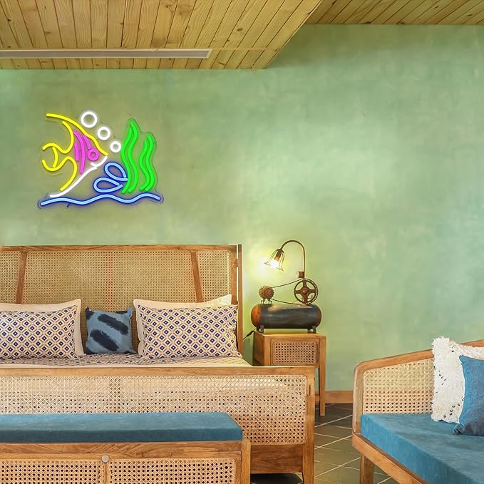 Tropical Fish Neon Sign for Wall Decor, Fish Led Signs for Room, USB Dimmable Neon Lights for Fish Shop Bar Home Pub Club Man Cave Party Store Office Restaurant Ocean Museum Decoration - Bloomnest