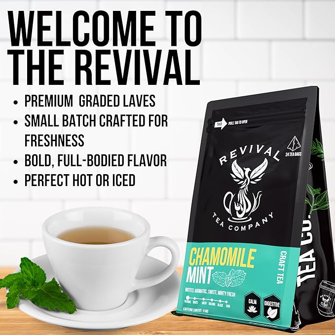 Revival Tea Company Chamomile Mint Tea - Herbal Tea Blend of Chamomile Flowers and Peppermint Leaf - Caffeine Free - Loose Leaf 3 Ounces - Bloomnest