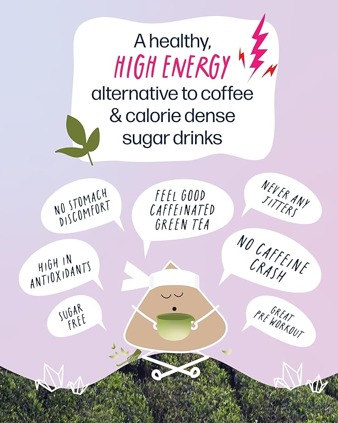 Kubo Tea Organic High Energy Iced Tea - High Caffeine Raspberry Blend - Healthy Coffee Substitute w/ 20 Servings (155mg Caffeine each) - Great for Hot & Cold Brew, Pillow Bags, Compostable Packaging - Bloomnest