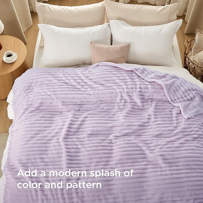 Bedsure GentleSoft Lavender Fog Fleece Blanket for Couch - Cozy Soft Blankets for Women, Cute Small Throws for Girls, 90x90 Inches - Bloomnest