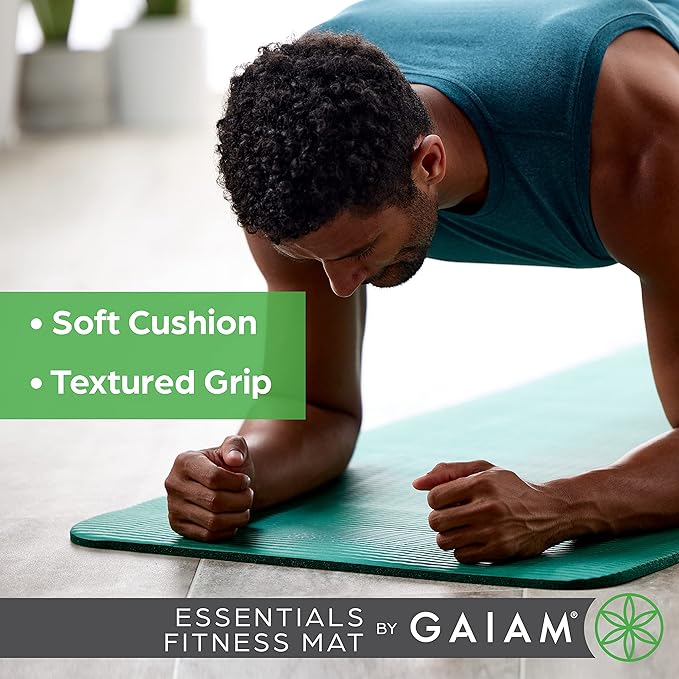 Gaiam Essentials Thick 2/5" (10mm) and Thin 1/4" (6mm) Yoga & Pilates, Fitness & Exercise Mat with Easy-Cinch Carrier Strap
