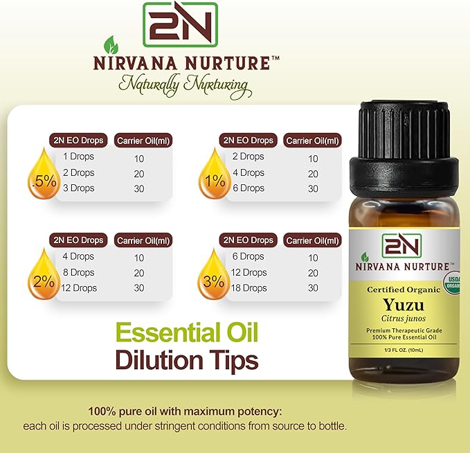 Yuzu Essential Oil, USDA Certified Organic, 100% Pure Undiluted, Aromatherapy Oil for Diffuser, Hair & Skin Care NirvanaNurture