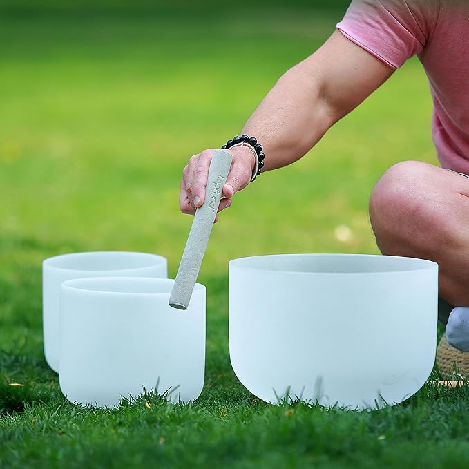 TOPFUND 8" 432Hz F Note Crystal Singing Bowl Heart Chakra with Heavy Duty Carrying Case and Suede Mallet