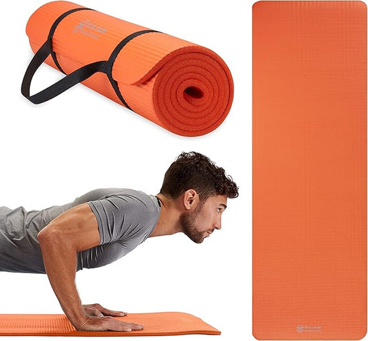 Gaiam Essentials Thick 2/5" (10mm) and Thin 1/4" (6mm) Yoga & Pilates, Fitness & Exercise Mat with Easy-Cinch Carrier Strap