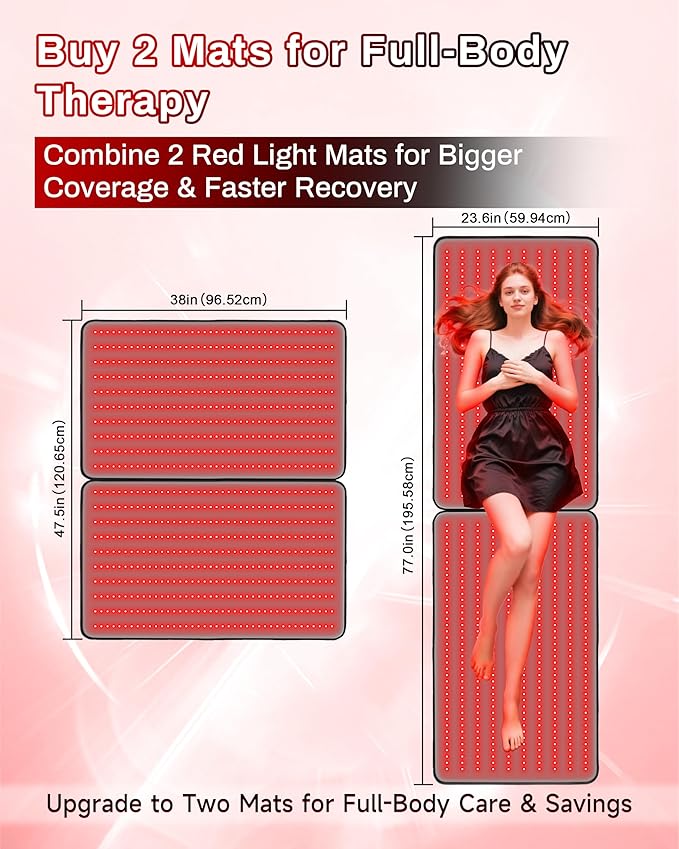 Medical-Grade TPU Red Light Therapy Mat for Body, Infrared Light Therapy with 660nm & 850nm LEDs, Light Therapy Blanket for Back & Joint Comfort, FSA&HSA Eligible, 400 LEDs, 38" x 23.6" KAOUDT-BestRedLightTherapyDevices
