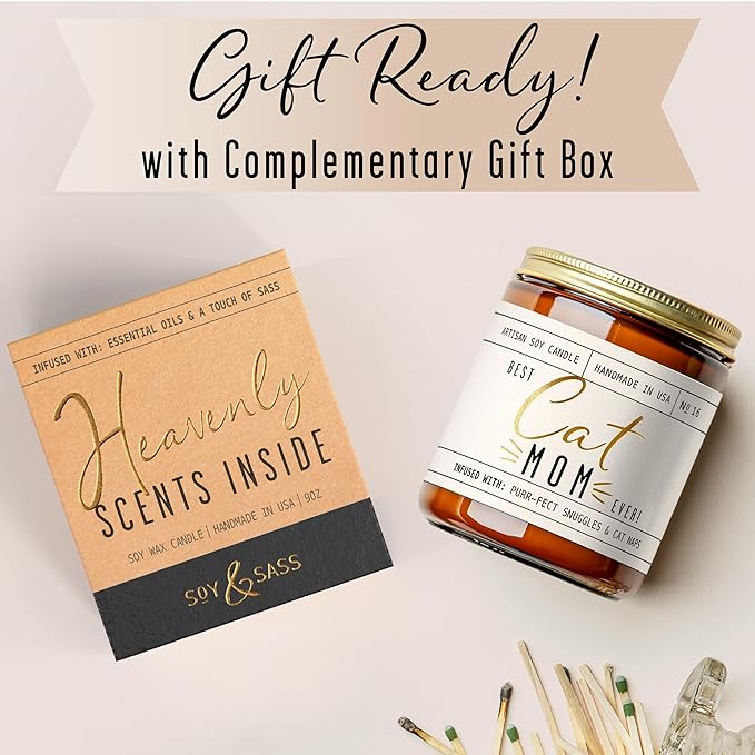 Cat Mom Gifts, Cat Gifts for Women Unique, Cat Lover Gifts for Women - 'Best Cat Mom Ever' Candle, w/Vanilla, Coconut & Vetiver I Cat Decor Themed I Cat Gifts for Cat Lovers I 50Hr Burn, USA Made - Bloomnest