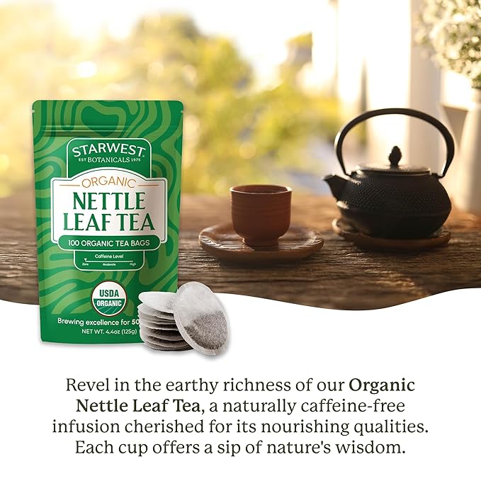Starwest Botanicals Organic Nettle Leaf Tea - Caffeine Free Herbal Tea, Promotes Calm, USDA Organic Nettle Leaf, String Free Sachets, Non GMO - Bulk Pack, 100 Tea Bags - Bloomnest