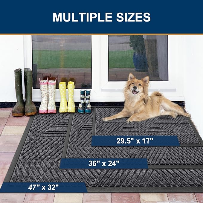 Smiry Front Door Mat Outside Entrance, Heavy Duty Sturdy Natural Rubber Doormat, Trap Dirt and Moisture, Easy Clean Low Profile Mats for Indoor Outdoor Entry, Irregular Triangle (29.5x17, Light Grey) - Bloomnest