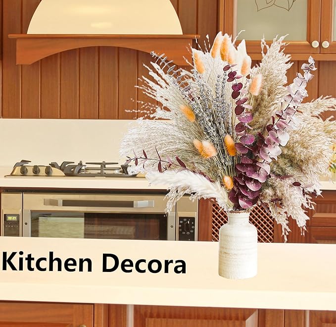Fall Dried Flower Bouquet with Pampas Grass, Orange Bunny Tails, Lavender & Red Eucalyptus –Boho Fall Decor for Home, Vase, Porch & thanksgiving –Autumn Floral Arrangements for Fall Decorations Indoor - Bloomnest