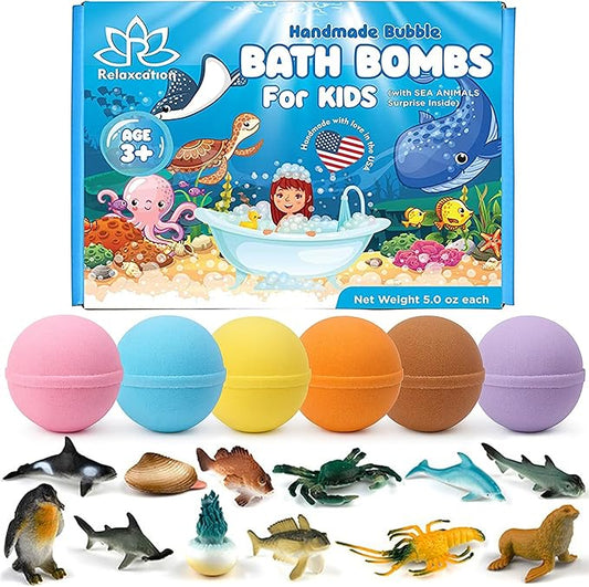 Made in USA Bath Bombs for Kids Surprise Toys Inside SEA Animals - 36 Ocean Toys Like Shark or Jellyfish | Natural Safe Bath Bombs Gift Set for Girls & Boys - Multicolored Organic Bubble Bath - Bloomnest