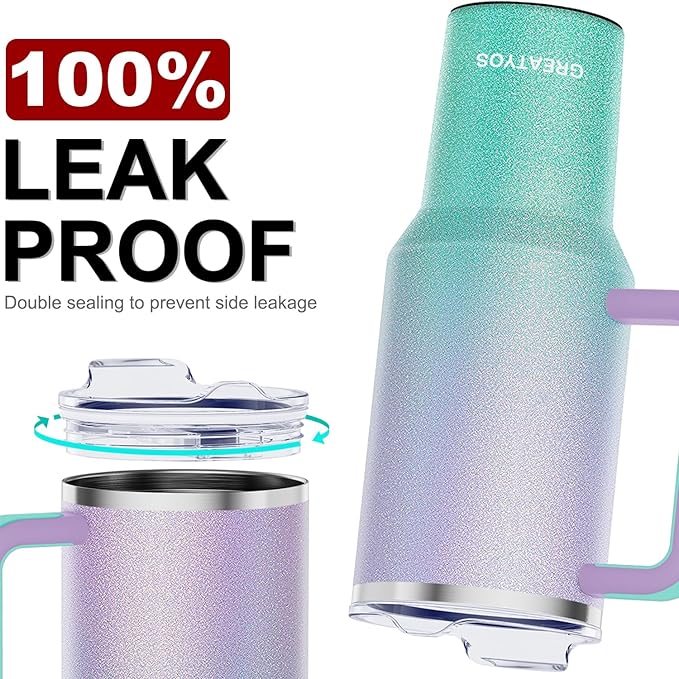 40 oz Tumbler with Handle and Straw Lid Insulated Tumblers Cups with Lids Straws Double Wall Vacuum Leak Proof Stainless Steel 40oz Tumbler Travel Mug Gifts for Men Women Him Her (Glitter) - Bloomnest