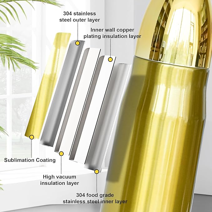 AGH 4PCS Sublimation Golden Tumblers Blanks 35oz Stainless Steel DIY Tumbler Water Bottle, Double Wall Vacuum Insulated Water Bottles with Leak-proof Lid, Travel Mug Flasks Cups, Dad Birthday Gift - Bloomnest