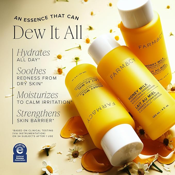 Farmacy Honey Milk Face Essence - Hydrating Milky Toner with Honey, Ceramides + Chamomile - Helps Strengthen Skin Barrier + Replenish Moisture - Soothing + Calming Skincare (50ml) - Bloomnest