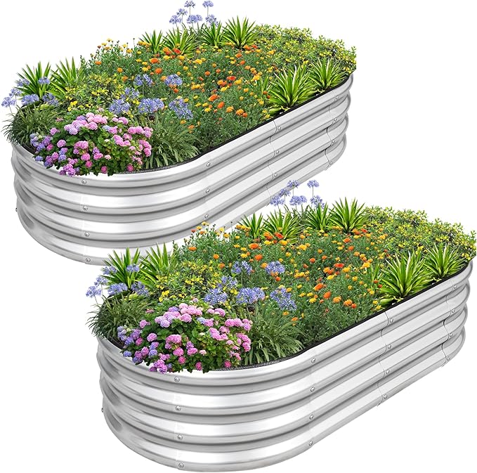 1MORE Galvanized Raised Garden Bed- Planter Garden Boxes Outdoor, Raised Beds for Gardening, 4x2x1ft Metal Garden Bed Kit for Vegetables Flower, Planter Raised Beds with Tools.Silver-2pack - Bloomnest