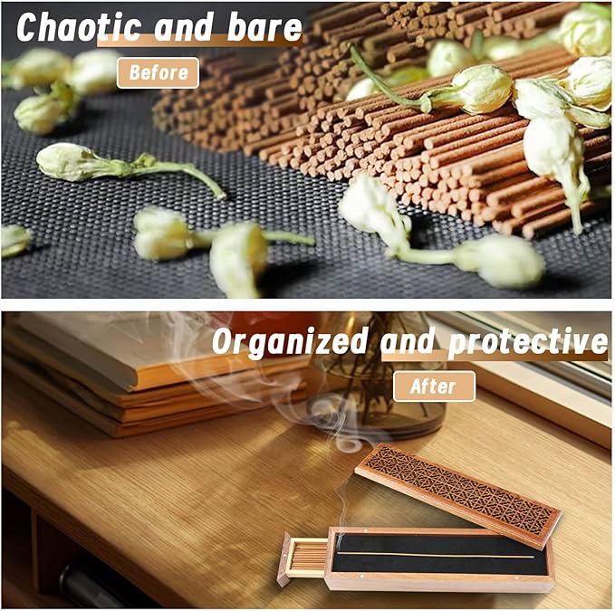Incense Hoder Burner, Wooden Incense Storage Box for Sticks, Incense Stick Stand Burner Ash Catcher Tray for Meditation Yoga Spa Room Decor - Bloomnest