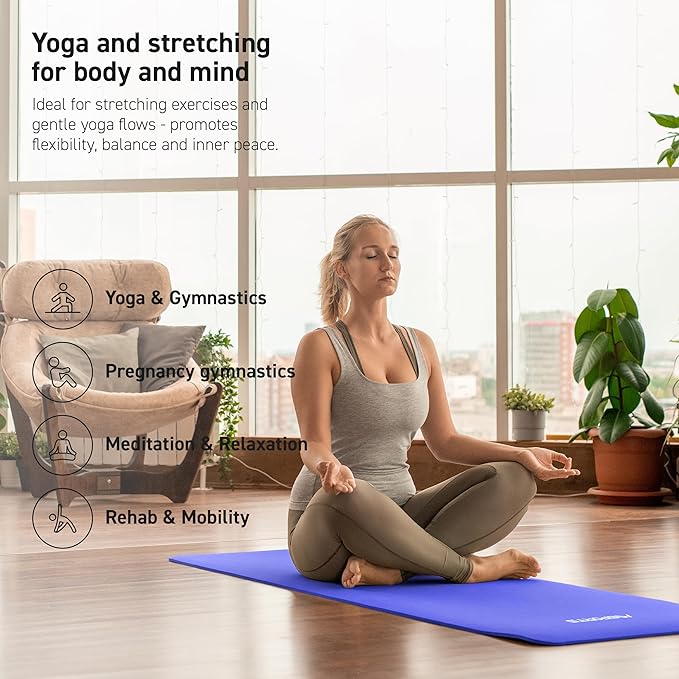 Yoga Mat Premium Non Slip Thick – Extra Comfortable Exercise Mat for Home Workouts, Pilates, Stretching & Gym – Cushioned NBR Foam, Gym Mat with Strap, for Women & Men - Bloomnest