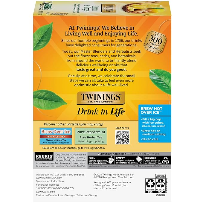 Twinings Lemon & Ginger Herbal Tea K-Cup Pods for Keurig, 24 Count (Pack of 1), Tangy & Spicy, Naturally Caffeine-Free, Enjoy Hot or Iced - Bloomnest