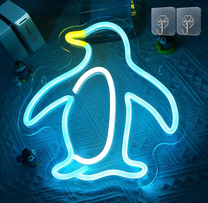 Attivolife Penguin Sign for Wall Decor, Light up Special Animal Shape LED Lamp with Dim USB Powered, Unique Home Living Room Business Cafe Shop Bar Party Decor Birthday Christmas Day Gift - Bloomnest