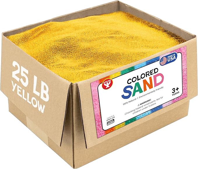 Hygloss Colored Sand for Crafts – 25 lb, Yellow – Vibrant Colorful Fine Sensory Play Sand Art Kits for Kids – Classroom Activities for Children 3 4 5 6 7 8 9 10 11 12 – Safe for Ages 3+ - Bloomnest