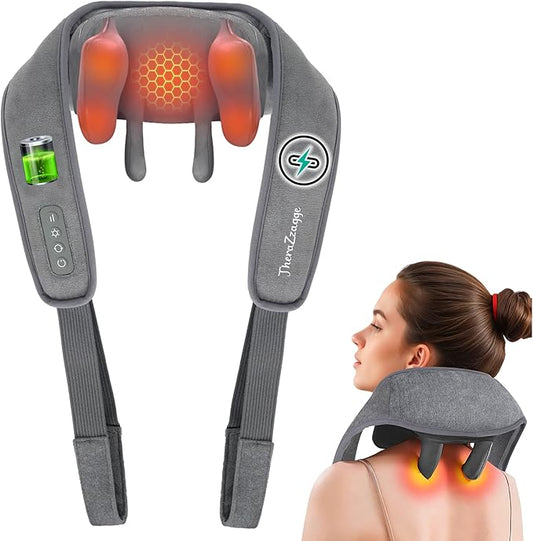 Cordless Neck Massager with Heat - FSA Eligible HSA Neck Shoulder Massager for Pain Relief Deep Tissue,6D Deep Kneading Shiatsu Back Massage, Gifts for Fathers Men Women - Bloomnest