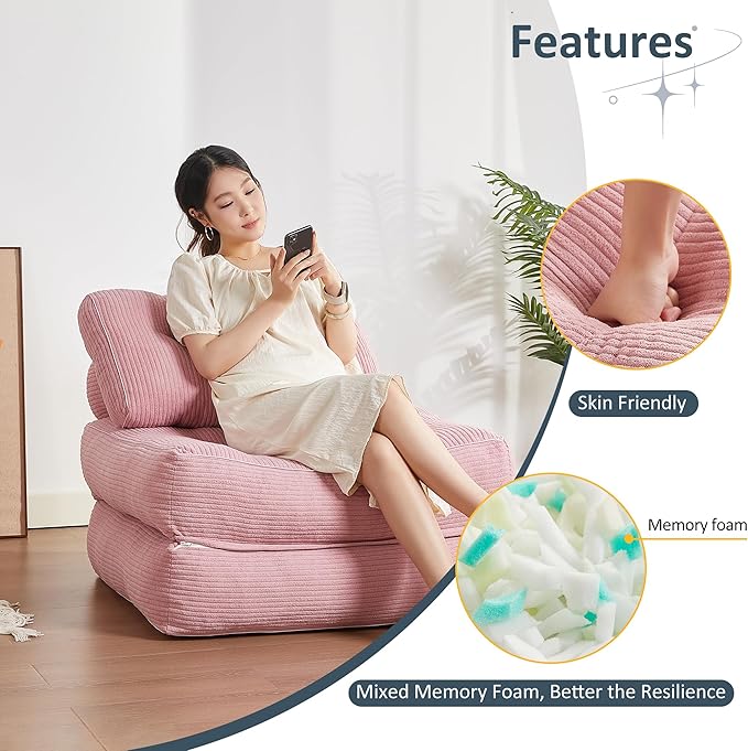 35.4x33.5 Inch Floor Pillow, Large Round Floor Cushion with Removable Washable Cover - Ultra Soft Plush Filling for Adults, Kids, Lounge, Bedroom, Reading Nook, Meditation, Corduroy, Pink