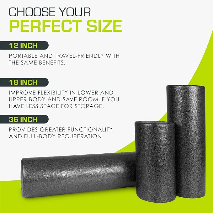 ProsourceFit High Density Foam Rollers 12 - inches Long, Firm Full Body Athletic Massage Tool for Back Stretching, Yoga, Pilates, Post Workout Muscle Recuperation, Black/Blue - Bloomnest