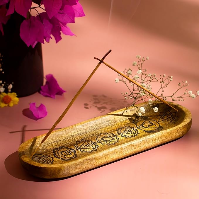 Hand Carved Incense Holder-Incense Burner/Ash Catcher/Handmade Wooden Insence Tray – Modern Gift Home/Room/Kitchen Décor Size 11x4x1.5 Inches