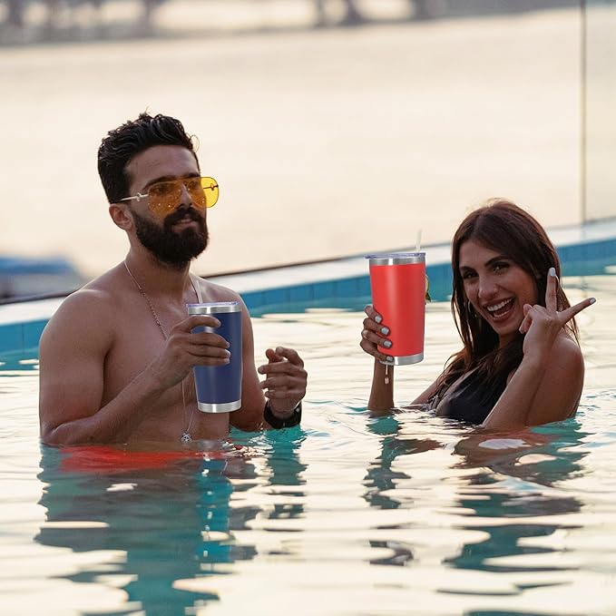 20 oz Tumbler Coffee Travel Tumblers Bulk with Lid Stainless Steel Double Wall Vacuum Insulated Mug Powder Coated Cups fit Car Cupholder for Hot and Cold - Navy, 4Pack