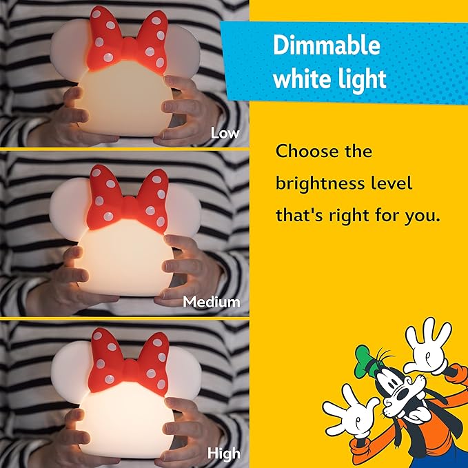 Disney Minnie Mouse Squishy Light, Color Changing, Night Light for Kids, USB Lamp, Battery Operated, Dimmable, Ideal for Bedroom, Playroom, Living Room, and More, 66945 - Bloomnest