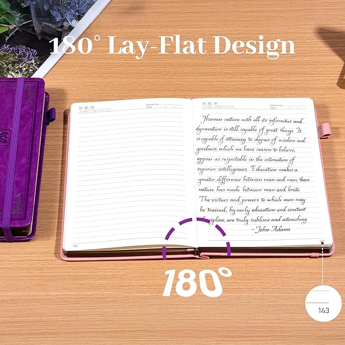 CAGIE Leather Lined Journal Notebook for Men & Women, Debossed Cross, 320 Pages 100 GSM Thick Paper, A5 Hardcover Journaling Notebooks for Writing, 5.7'' X 8.3'' Diary, Purple - Bloomnest