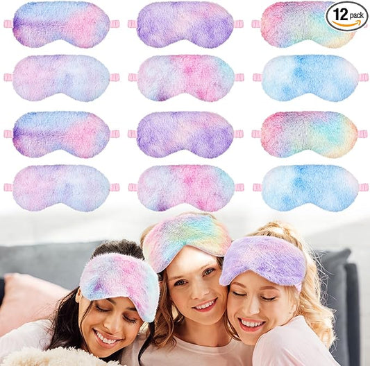 Cuffbow 12 Pcs Plush Sleeping Eye Masks Bulk Comfortable Sleep Eye Cover Mask for Kids Women Men Soft Furry Blindfold Faux Fur Shade for Travel Nap Sleepover Party Supplies - Bloomnest