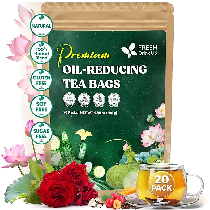 FRESHDRINKUS, 20 Packs of Oil Reducing Tea, Oil Cleansing for Liver, 10 Herbal Ingredients, Traditional Recipe Tea for Liver, 100% Natural, Easy Brewing, Steep Repeatedly - Bloomnest