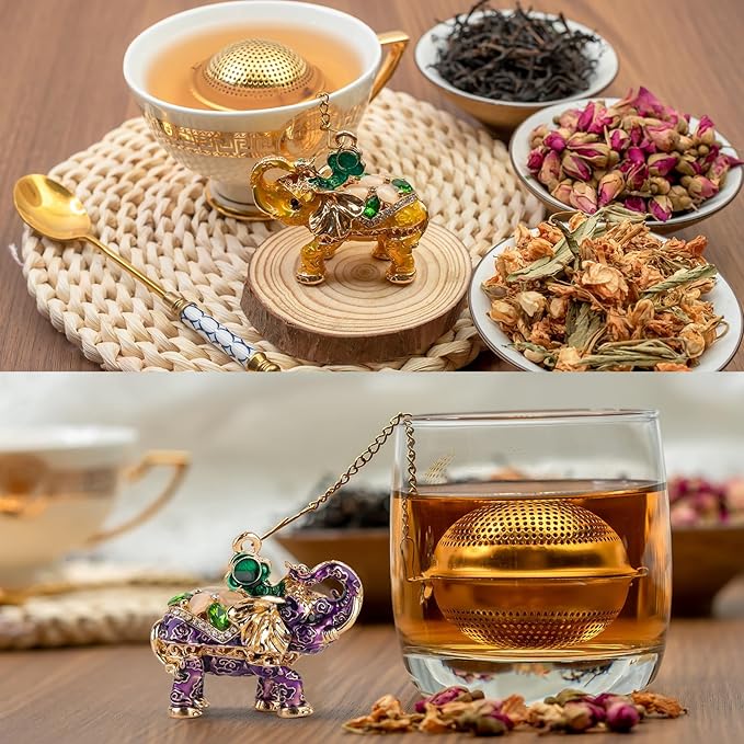 Stainless Steel Metal Tea Ball, 1.37-inch Tea Strainer, Crystal Diamond Elephant Tea Infuser for Loose Leaf Tea Festival Gifting and Personal Use, Gift Box Packaging（Violet Color）