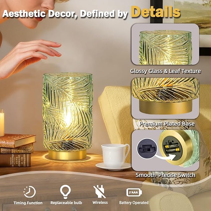 Battery Operated Table Lamp, Cordless Lamps for Home Decor, Battery Powered Nightlight with LED Bulb with Timer, Decorative Lights for Living Room Bedroom Tabletop Entryway Centerpiece Gift(Small LG) - Bloomnest