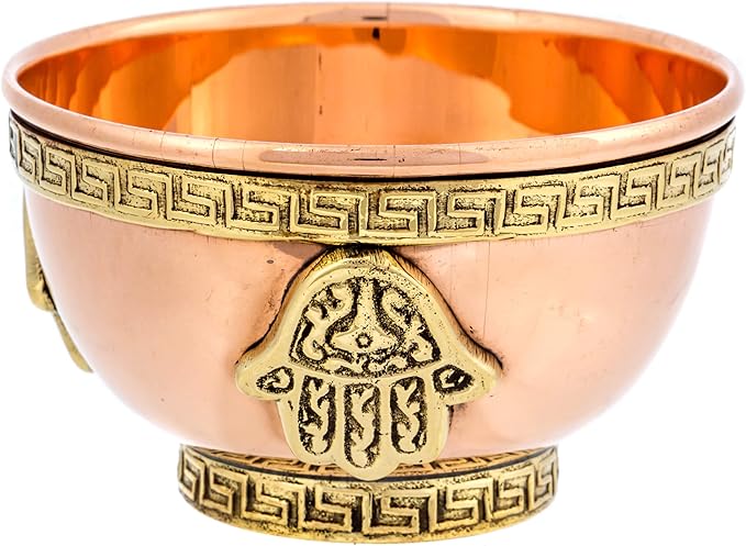Hamsa Hand Copper Bowl - Offering Bowl For Altar or Ritual Use, Incense Holder and Smudge Kit, Home Decor - Bloomnest