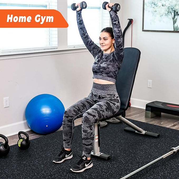 SUPERJARE 0.4'' Thick 6 Pcs 24 Sq Ft Rubber Top Exercise Equipment Mats, High Density EVA Foam Mats with Rubber Top, Interlocking Gym Flooring for Home Gym, Protective Workout Mat, Black/Blue - Bloomnest