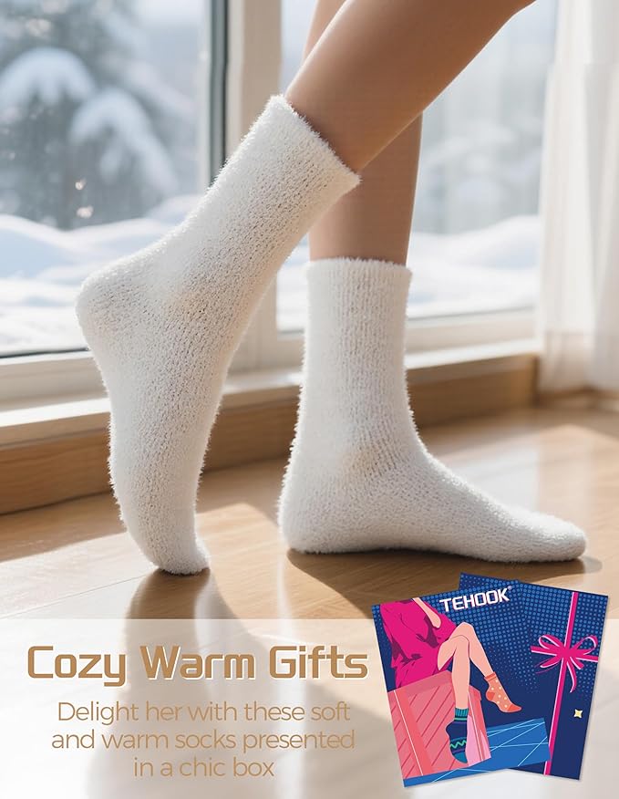 TEHOOK Warm & Cozy Valentines Gifts for Women, Fluffy Fuzzy Plush Sleeping Slipper Socks - Soft Warm Fabric