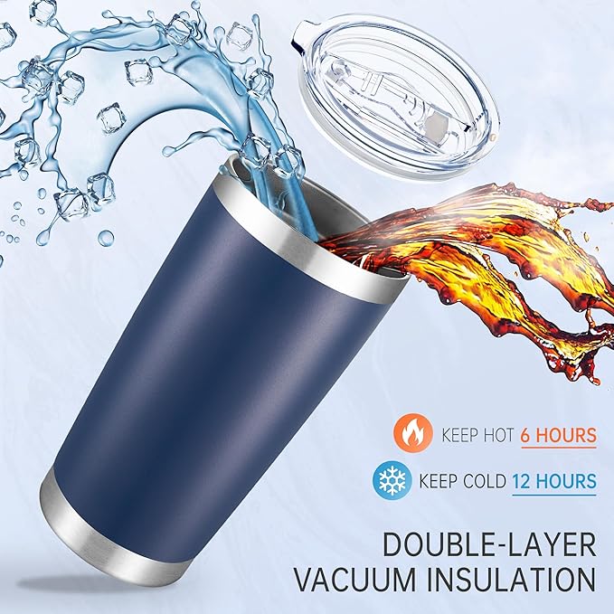 20 oz Tumblers Bulk Stainless Steel Tumbler with Lid Double Wall Vacuum Insulated Coffee Mug 20oz Powder Coated Cup for Hot and Cold Drinks, Navy, 12 pack - Bloomnest