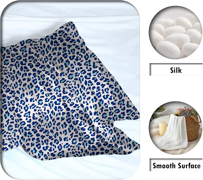 Mulberry Silk Pillowcase for Hair and Skin Standard Size Leopard Print Pillow Cases with Zipper Soft Breathable Smooth Cooling Covers for Sleeping (Blue Leopard, 20"X 26",1Pcs) - Bloomnest