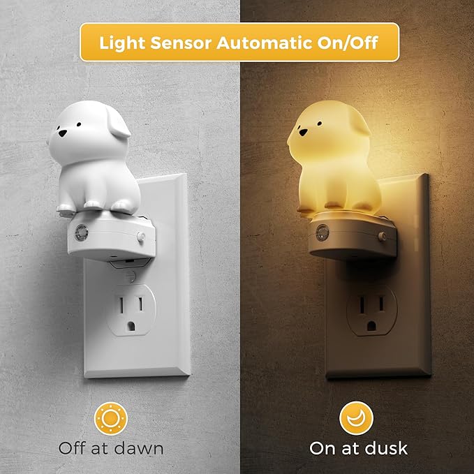 L LOHAS LED Plug in Night Light for Kids,2-Pack 3D Cute Puppy Night Lights with Dusk to Dawn Sensor,1600K/2700K/5000K 3CCT Dog Night Light,Christmas Birthday Gift Nightlight for Kids,Room Decor - Bloomnest