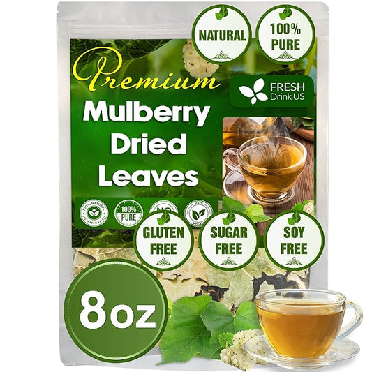 FreshDrinkUS, Permium 8oz Mulberry Leaves, 100% Natural & Pure from Mulberry Leaves, Mulberry Leaf Tea, Mulberry Loose Leaf Herbal Tea, No Additives, No Caffeine, Vegan - Bloomnest
