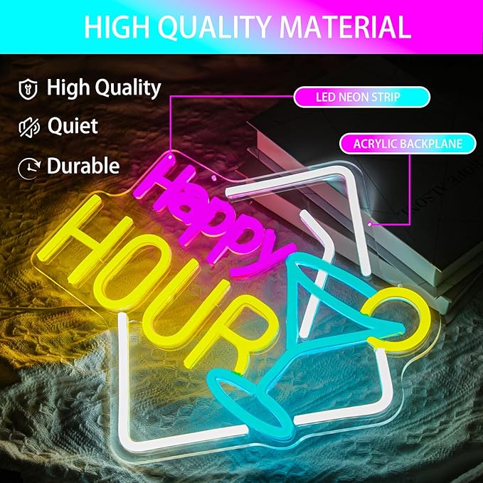 Happy Hour Neon Sign Dimmable Cocktails Happy Hour Neon Bar Sign for Home Bar Cocktails LED Neon Light for Beer Bar Pub Man Cave Restaurant Hotel Party Window Wall Decor - Bloomnest
