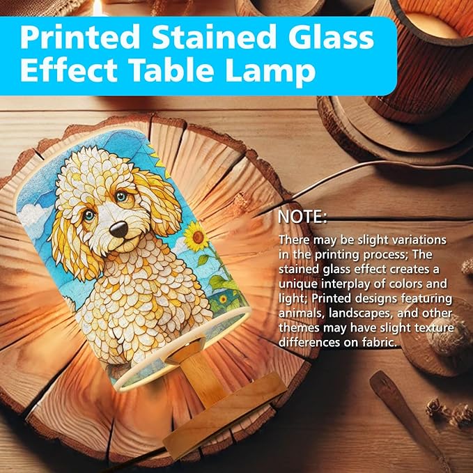 Poodle Table Lamp LED 3-Color Pressed Bedside, Dog Shade Lamp with Wood Base for Bedroom Living Room Desk Office - Bloomnest