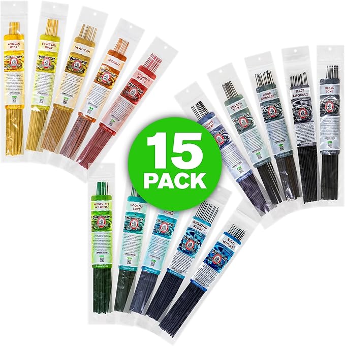 Blunteffects Hand-Dipped Incense Sticks - Premium 180-Pack Variety Set, 15 Different Scents, 11" Long, USA-Made Aromatherapy with Long Burn Time (15 Pack, 180 Total Sticks) Blunteffects