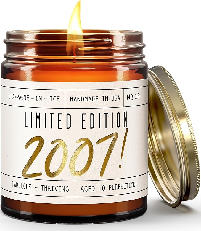 18th Birthday Gifts for Girls - 'Limited Edition 2007' Soy Candle, w/Champagne on Ice I 18 Birthday Gifts for Women I 18th Gift for Her Ideas I 9oz Reusable Jar, 50Hr Burn, Made in USA - Bloomnest
