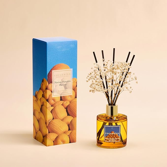 COCORRÍNA Reed Diffuser - Morton Pumpkin Harvest Reed Diffuser Set with 8 Sticks & Preserved Baby's Breath, Reed Diffuser for Home Bathroom Shelf Decor - Bloomnest