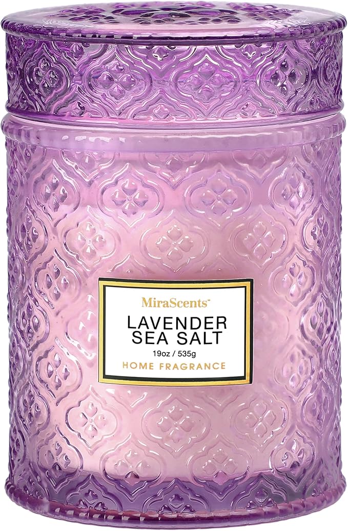 Lavender Sea Salt Scented Candles, 19oz Candles Gifts for Women, Purple Luxury Large Decorative Candles in Glass, Natural Soy Wax for Home - Bloomnest