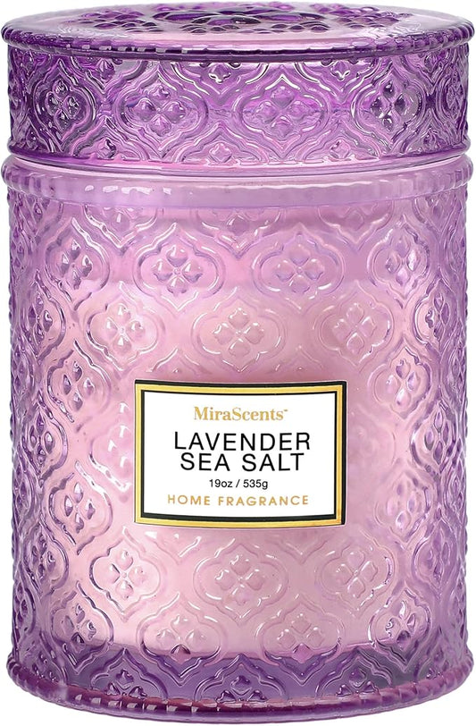 Lavender Sea Salt Scented Candles, 19oz Candles Gifts for Women, Purple Luxury Large Decorative Candles in Glass, Natural Soy Wax for Home - Bloomnest