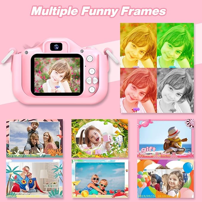 Goopow Kids Camera Toys for 3-8 Year Old Girls Boys,Children Digital Video Camcorder Camera with Cartoon Soft Cover, Best Chritmas Birthday Festival Gift for Kids - 32G SD Card Included - Bloomnest